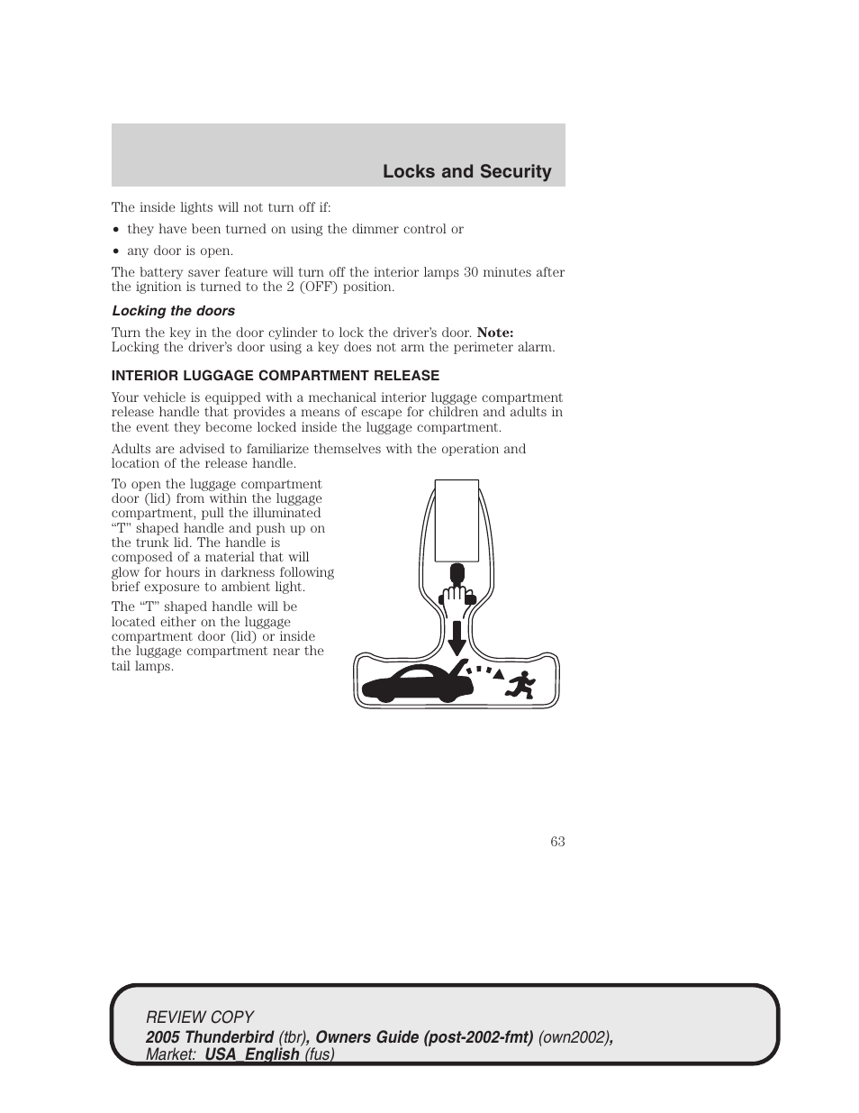 Locks and security | FORD 2005 Thunderbird v.1 User Manual | Page 63 / 224