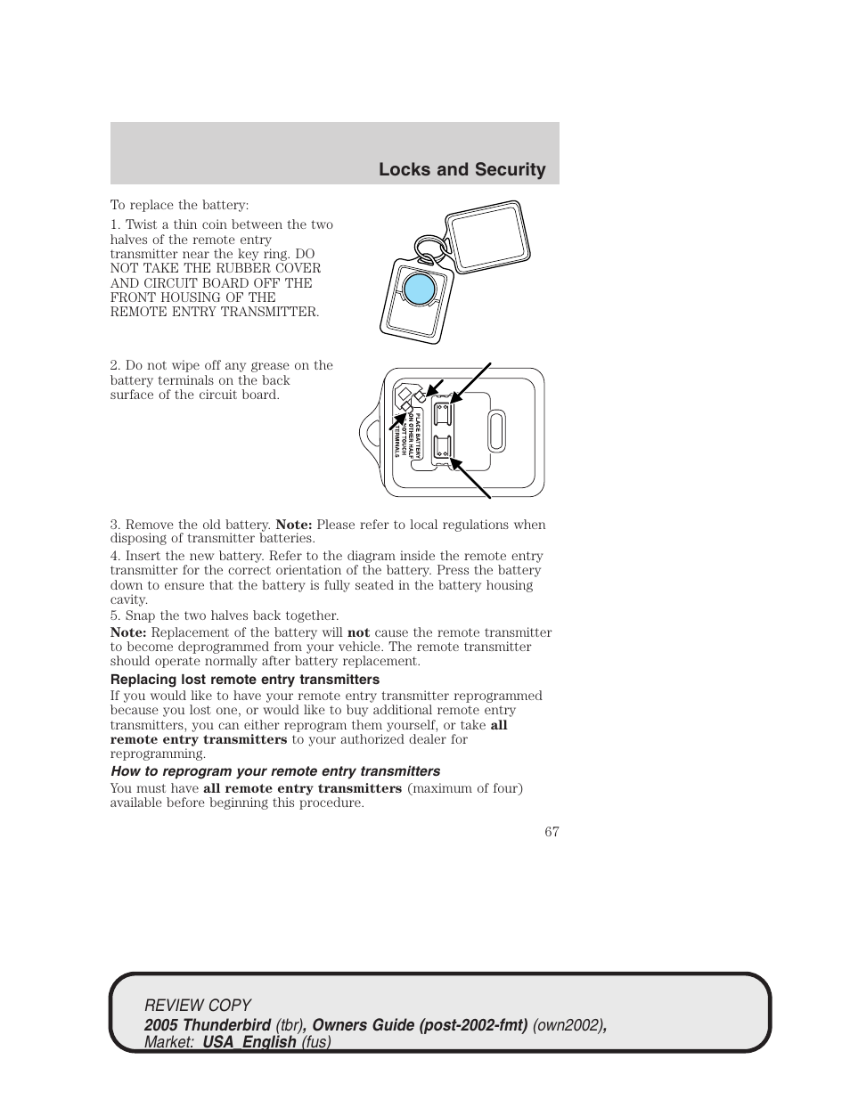 Locks and security | FORD 2005 Thunderbird v.1 User Manual | Page 67 / 224