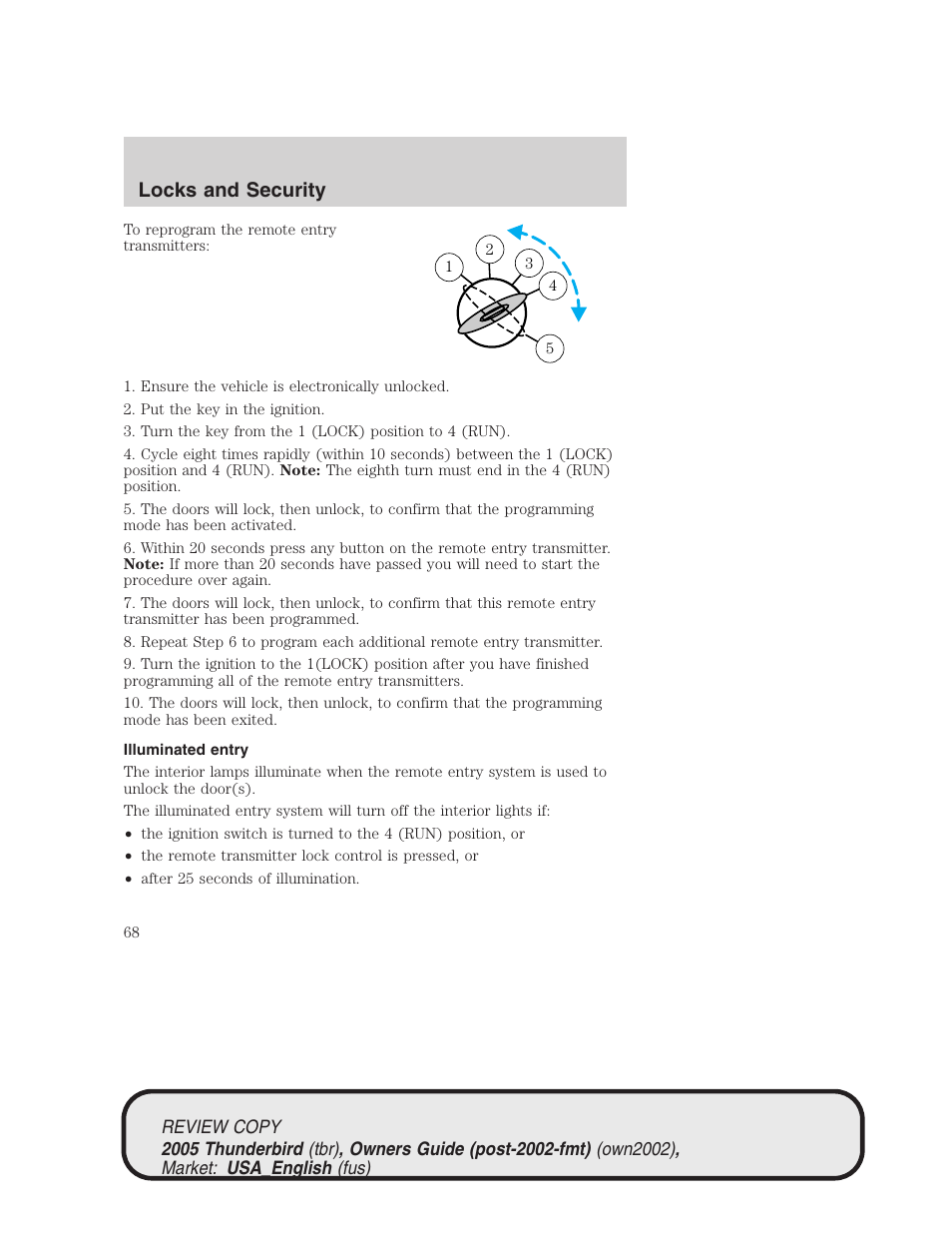 Locks and security | FORD 2005 Thunderbird v.1 User Manual | Page 68 / 224