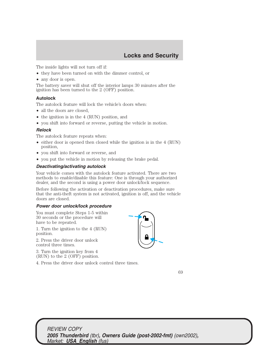 Locks and security | FORD 2005 Thunderbird v.1 User Manual | Page 69 / 224