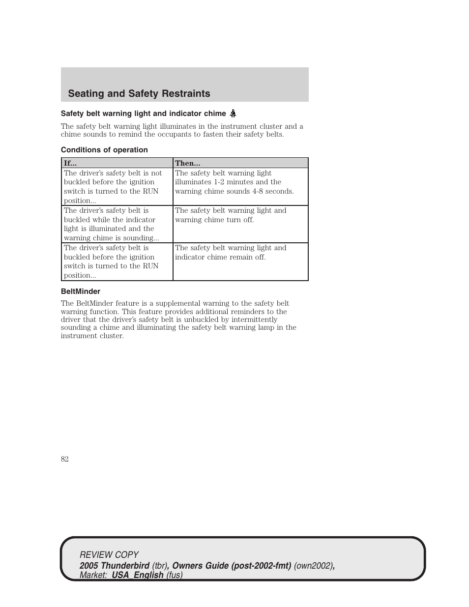 Seating and safety restraints | FORD 2005 Thunderbird v.1 User Manual | Page 82 / 224