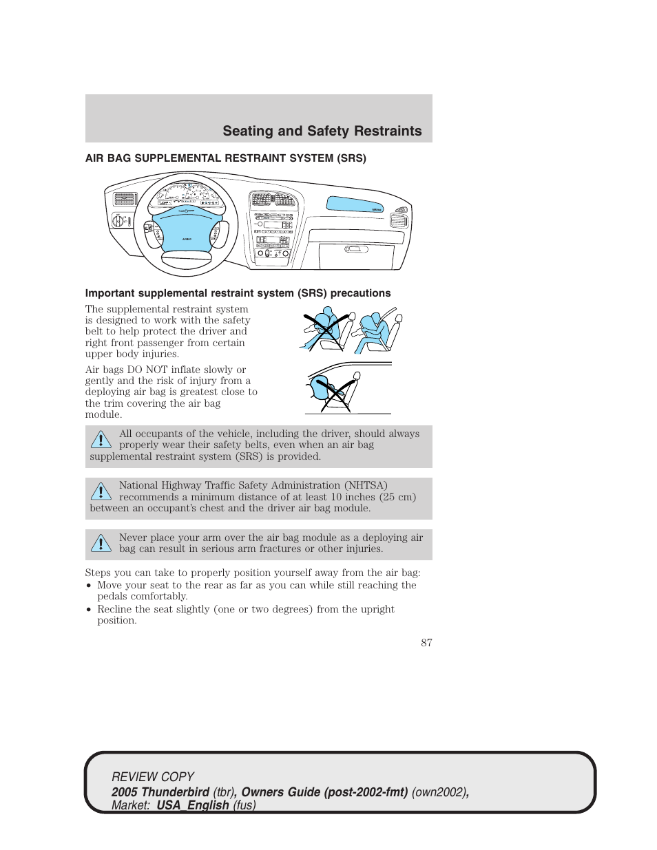 Seating and safety restraints | FORD 2005 Thunderbird v.1 User Manual | Page 87 / 224