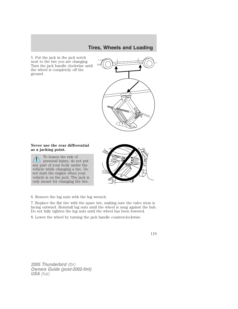 Tires, wheels and loading | FORD 2005 Thunderbird v.2 User Manual | Page 119 / 232
