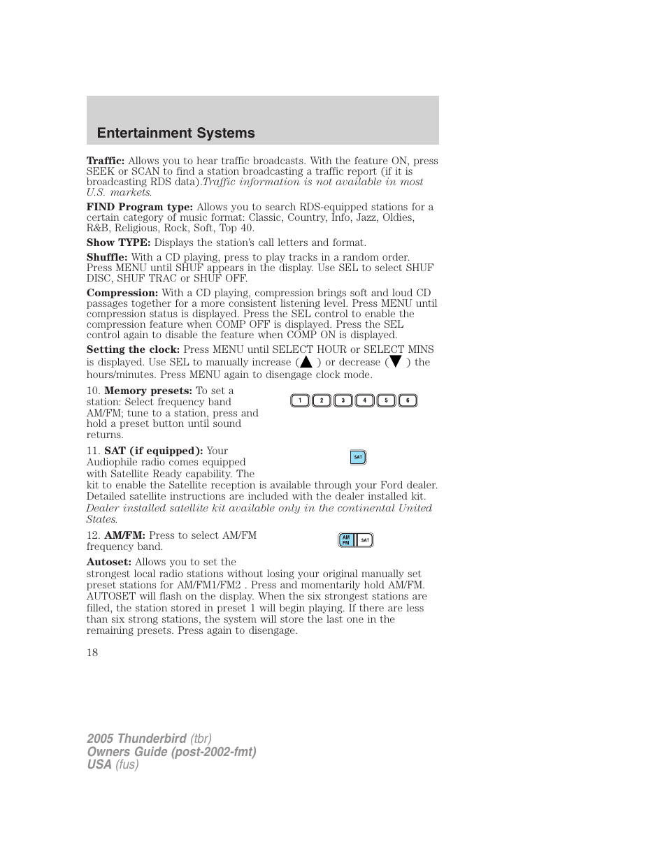 Entertainment systems | FORD 2005 Thunderbird v.2 User Manual | Page 18 / 232