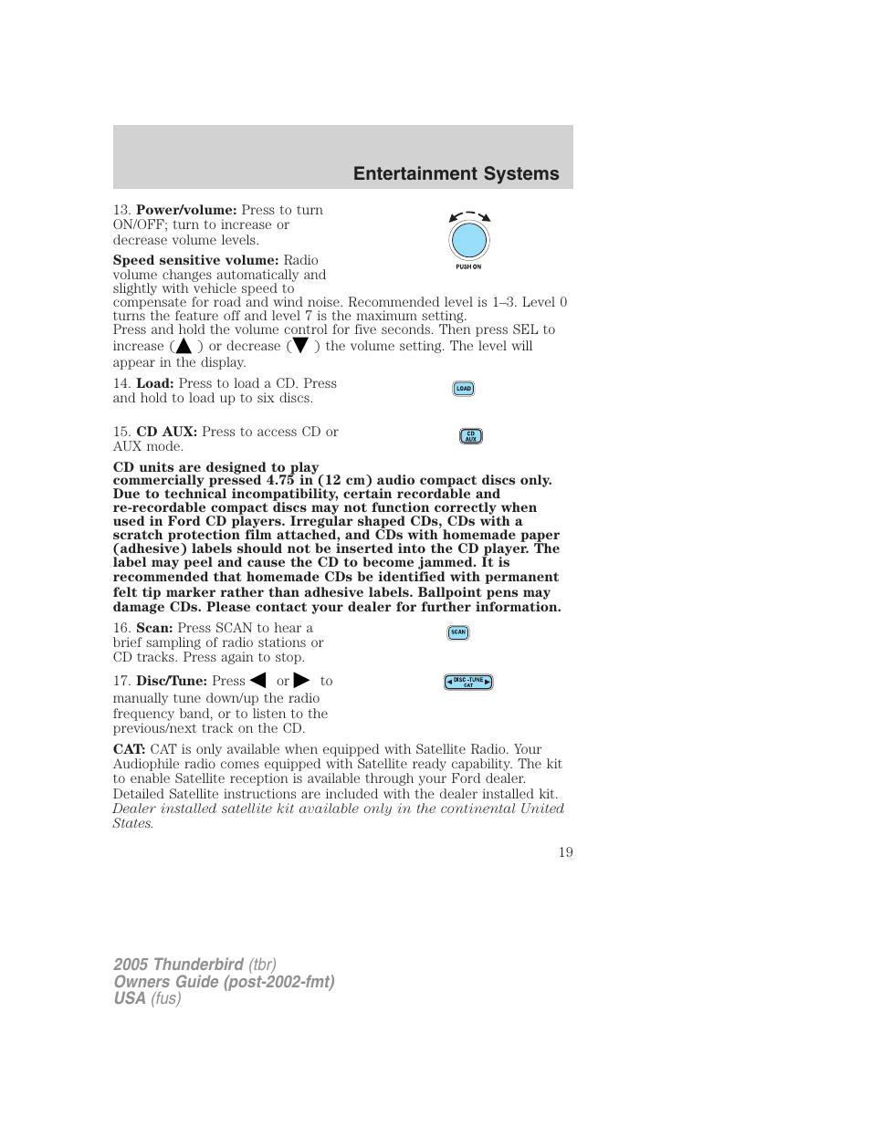 Entertainment systems | FORD 2005 Thunderbird v.2 User Manual | Page 19 / 232