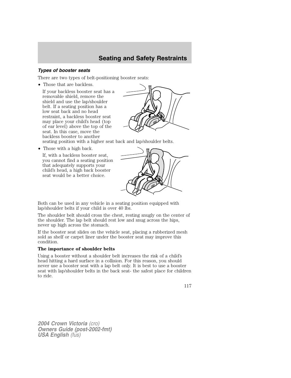 Seating and safety restraints | FORD 2004 Crown Victoria v.1 User Manual | Page 117 / 248