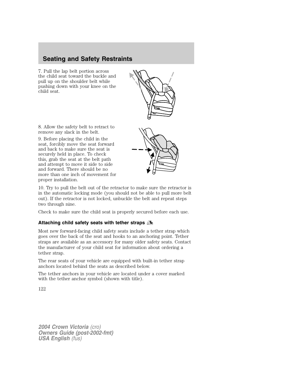 Seating and safety restraints | FORD 2004 Crown Victoria v.1 User Manual | Page 122 / 248