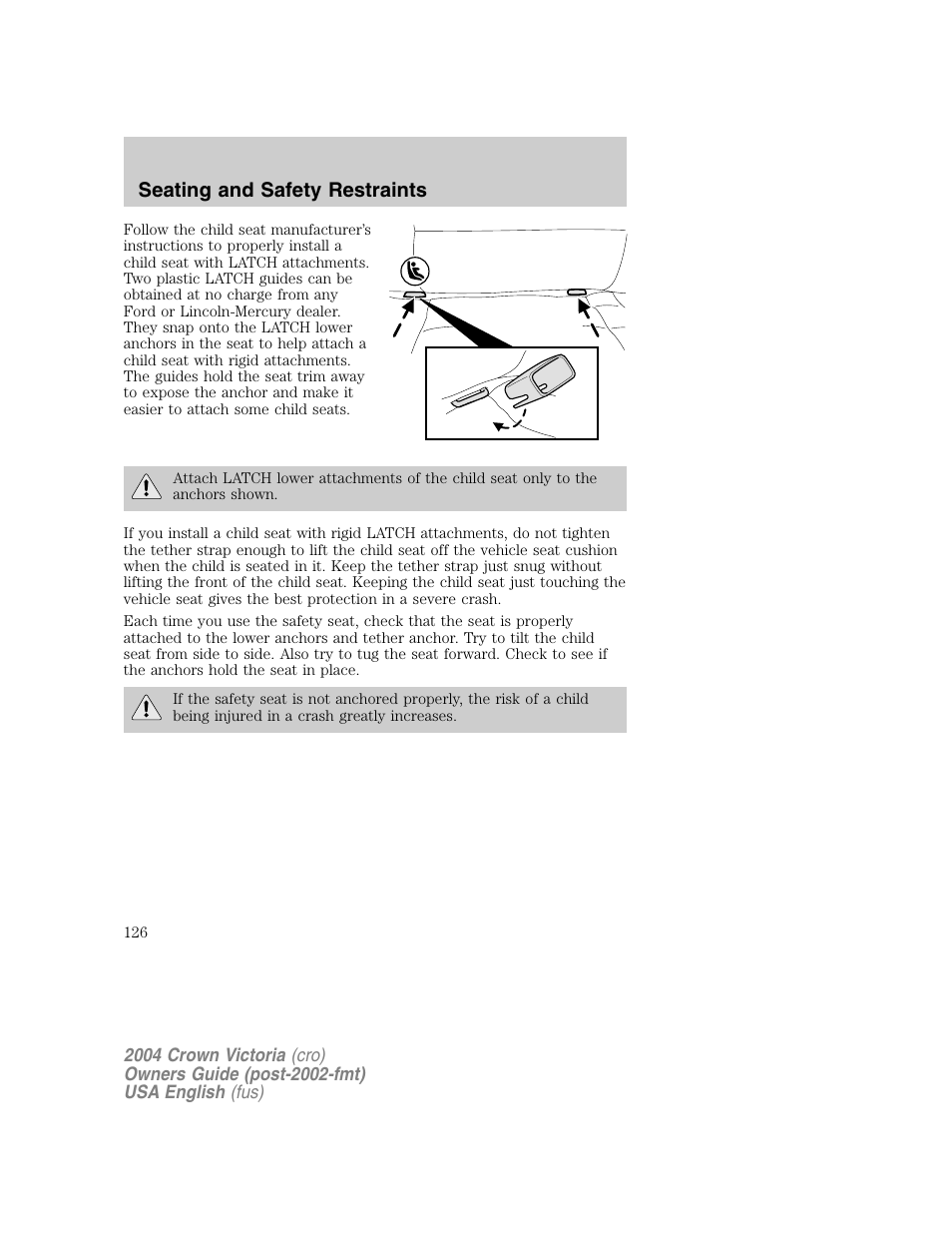 Seating and safety restraints | FORD 2004 Crown Victoria v.1 User Manual | Page 126 / 248