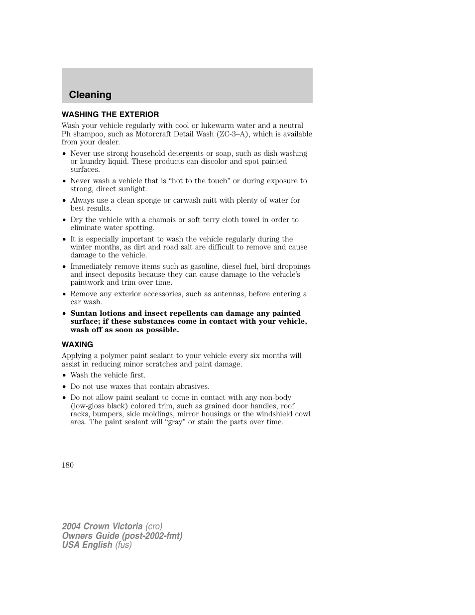 Cleaning | FORD 2004 Crown Victoria v.1 User Manual | Page 180 / 248