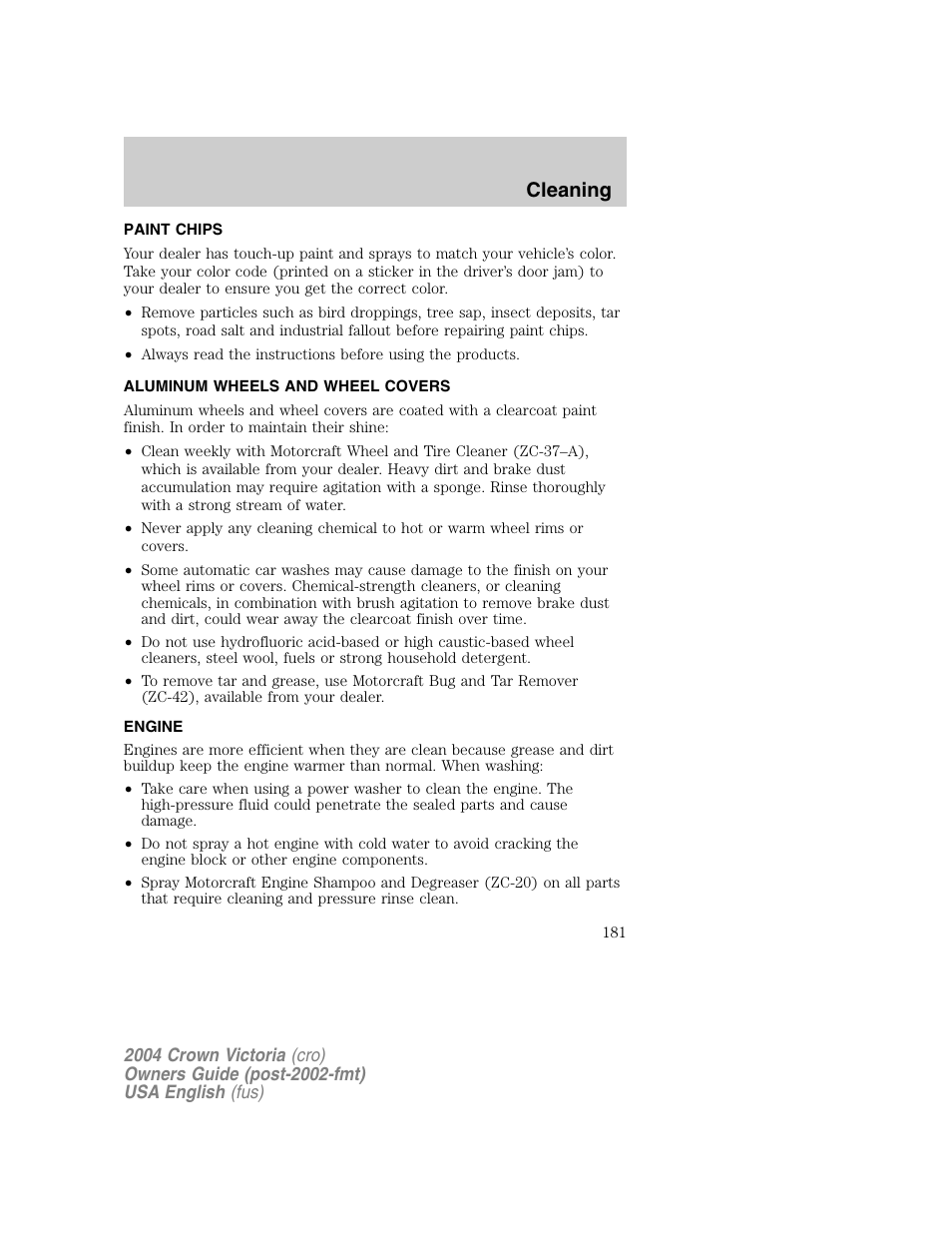 Cleaning | FORD 2004 Crown Victoria v.1 User Manual | Page 181 / 248