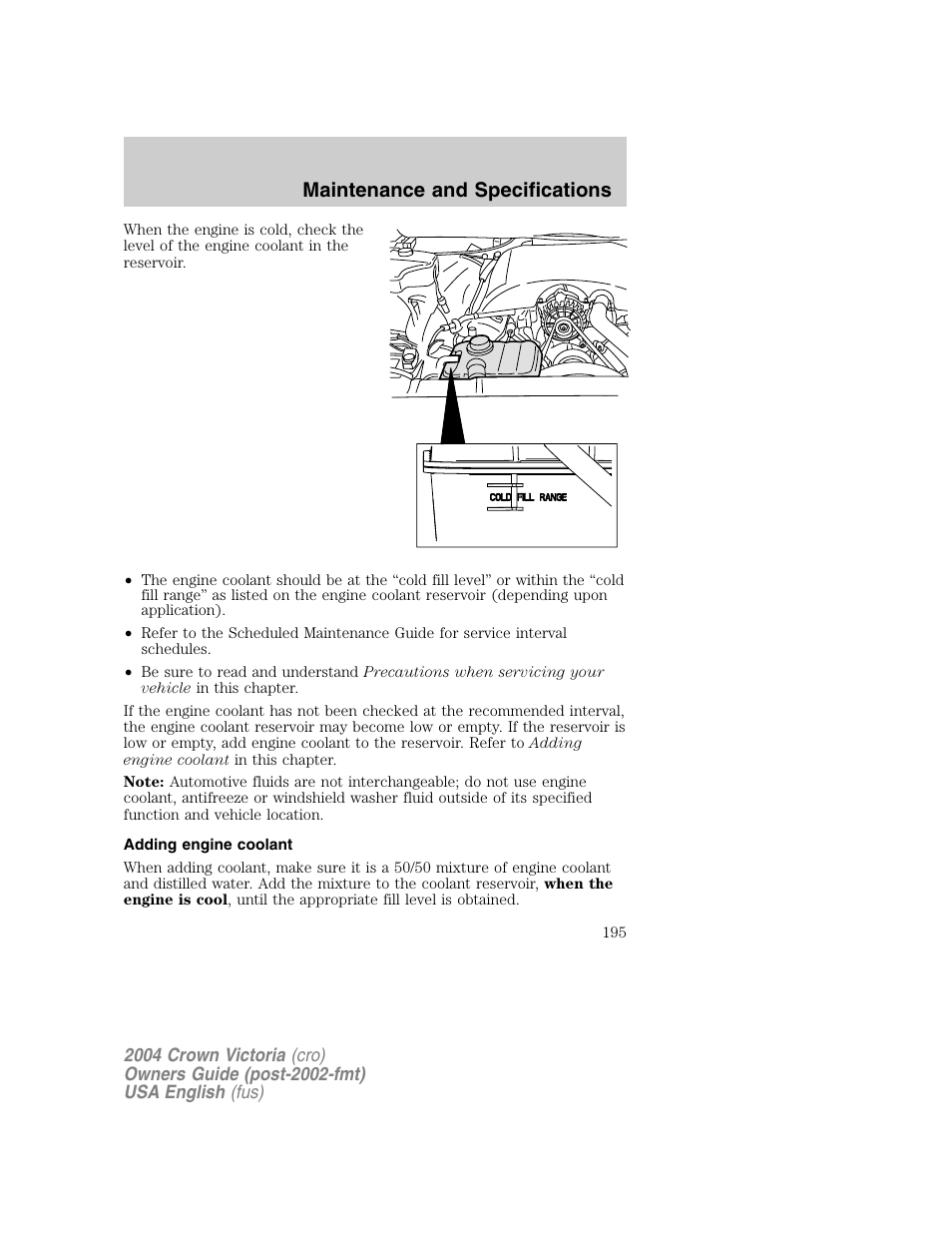 Maintenance and specifications | FORD 2004 Crown Victoria v.1 User Manual | Page 195 / 248