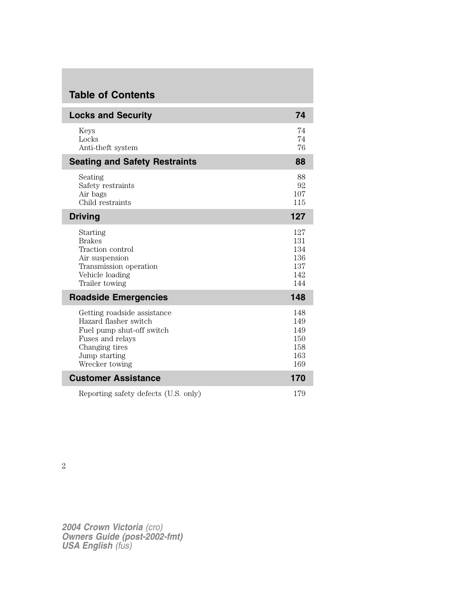 FORD 2004 Crown Victoria v.1 User Manual | Page 2 / 248