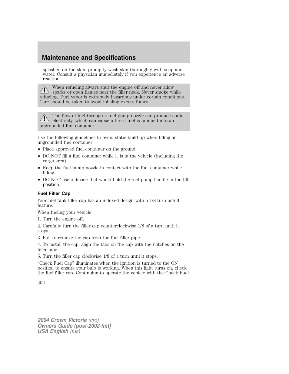 Maintenance and specifications | FORD 2004 Crown Victoria v.1 User Manual | Page 202 / 248