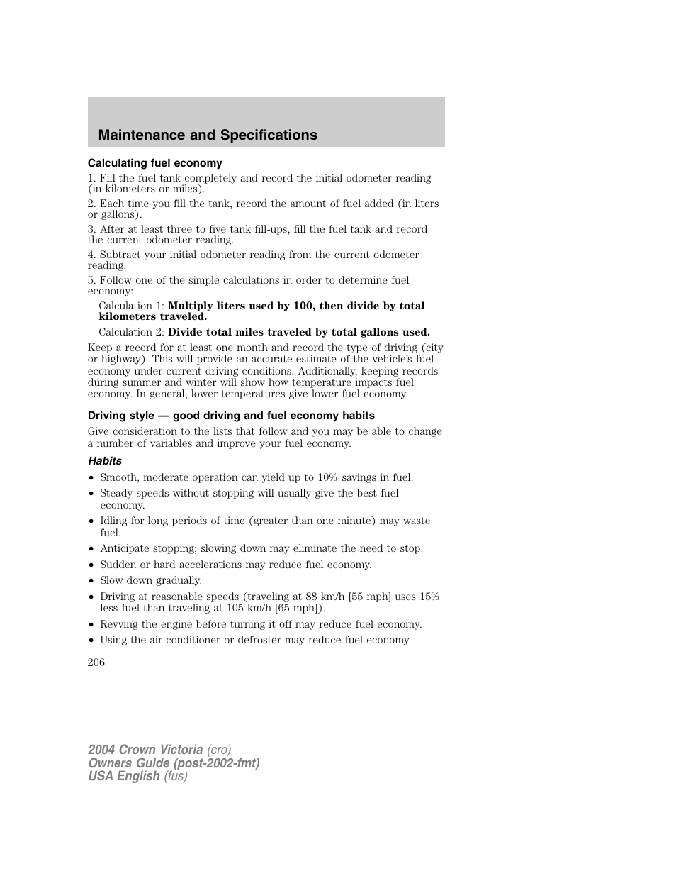 Maintenance and specifications | FORD 2004 Crown Victoria v.1 User Manual | Page 206 / 248