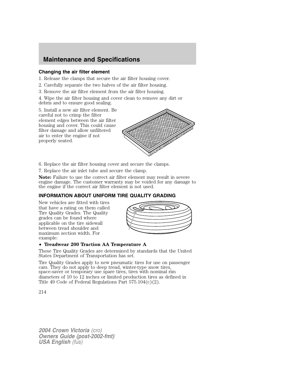 Maintenance and specifications | FORD 2004 Crown Victoria v.1 User Manual | Page 214 / 248