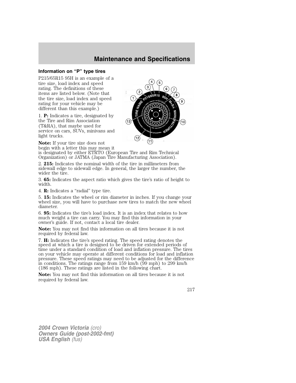 Maintenance and specifications | FORD 2004 Crown Victoria v.1 User Manual | Page 217 / 248