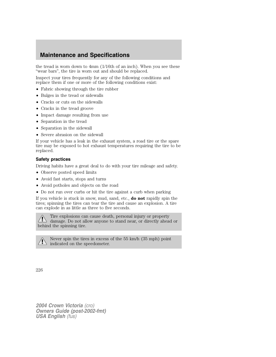 Maintenance and specifications | FORD 2004 Crown Victoria v.1 User Manual | Page 226 / 248