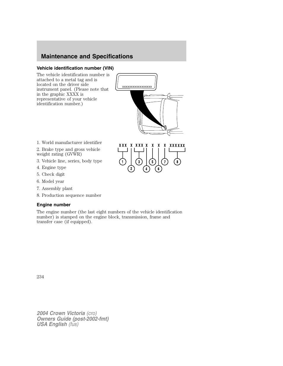 Maintenance and specifications | FORD 2004 Crown Victoria v.1 User Manual | Page 234 / 248