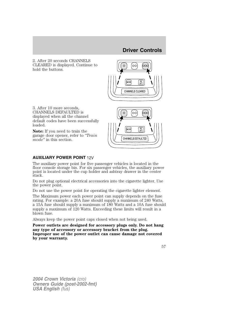 Driver controls | FORD 2004 Crown Victoria v.1 User Manual | Page 57 / 248