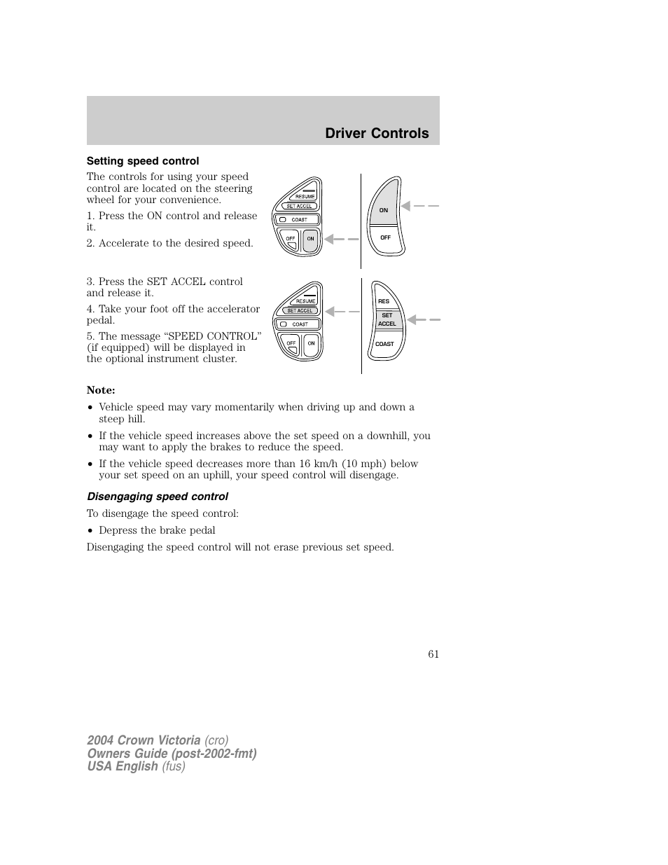 Driver controls | FORD 2004 Crown Victoria v.1 User Manual | Page 61 / 248