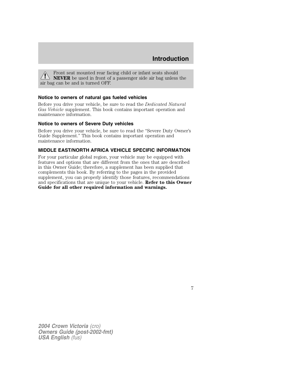 Introduction | FORD 2004 Crown Victoria v.1 User Manual | Page 7 / 248