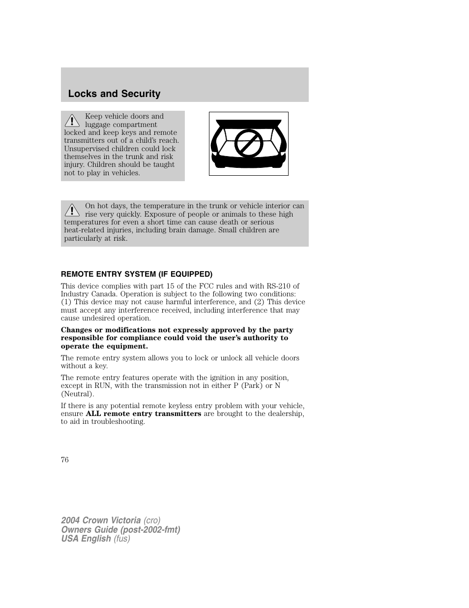 Locks and security | FORD 2004 Crown Victoria v.1 User Manual | Page 76 / 248