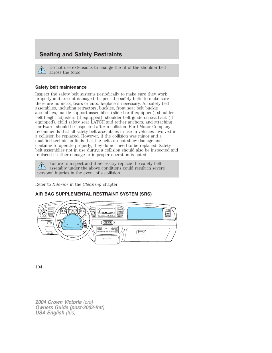 Seating and safety restraints | FORD 2004 Crown Victoria v.2 User Manual | Page 104 / 248