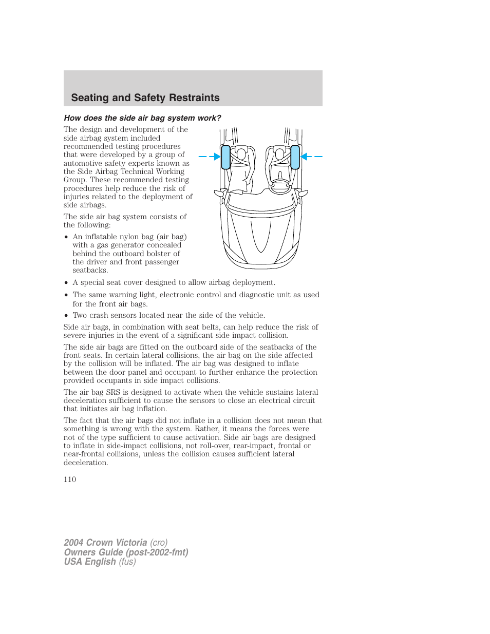 Seating and safety restraints | FORD 2004 Crown Victoria v.2 User Manual | Page 110 / 248