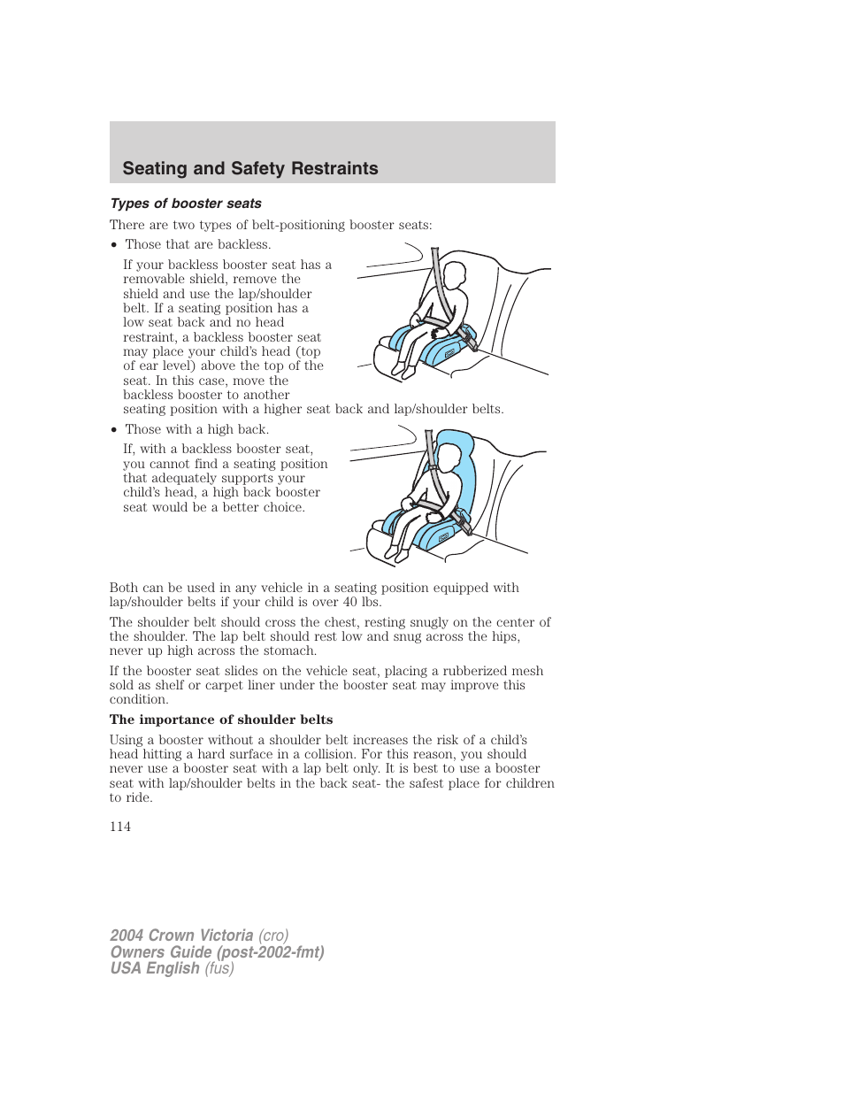 Seating and safety restraints | FORD 2004 Crown Victoria v.2 User Manual | Page 114 / 248