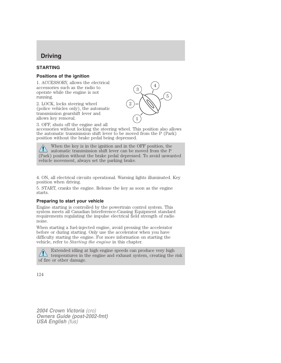 Driving | FORD 2004 Crown Victoria v.2 User Manual | Page 124 / 248