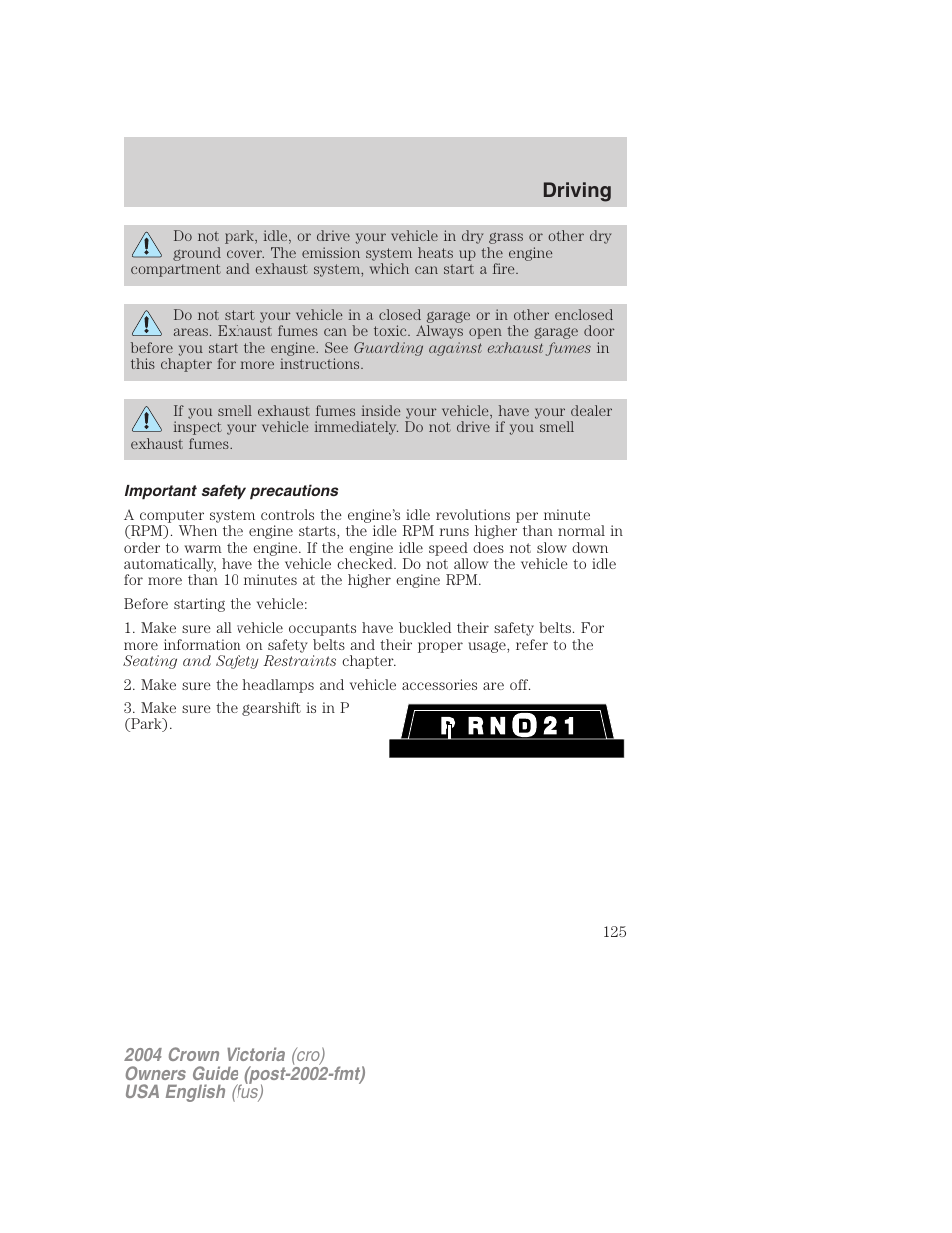 Driving | FORD 2004 Crown Victoria v.2 User Manual | Page 125 / 248