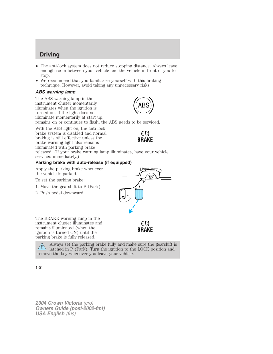 Driving | FORD 2004 Crown Victoria v.2 User Manual | Page 130 / 248