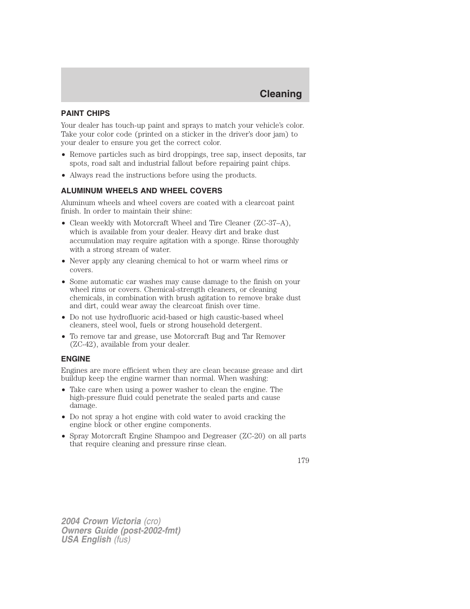 Cleaning | FORD 2004 Crown Victoria v.2 User Manual | Page 179 / 248