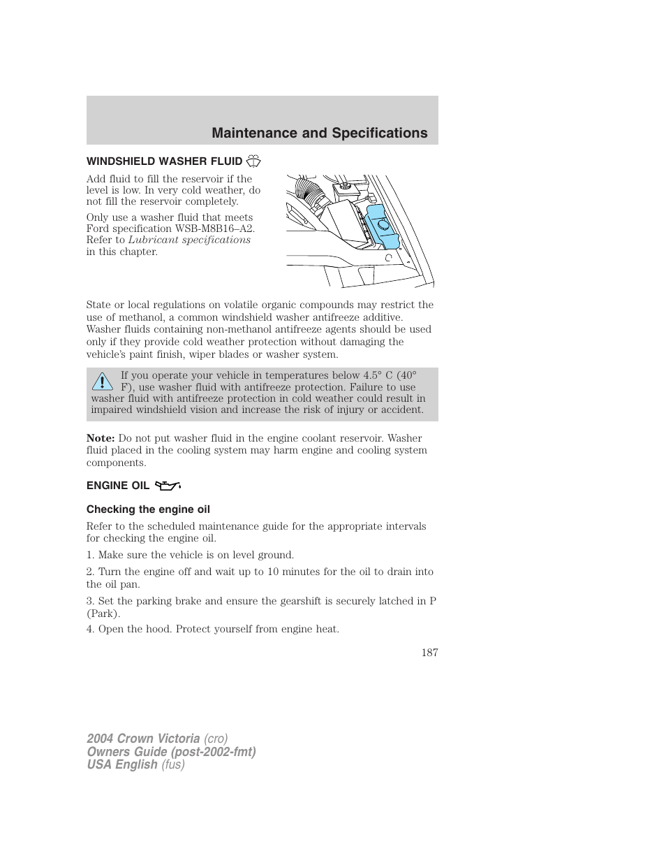 Maintenance and specifications | FORD 2004 Crown Victoria v.2 User Manual | Page 187 / 248