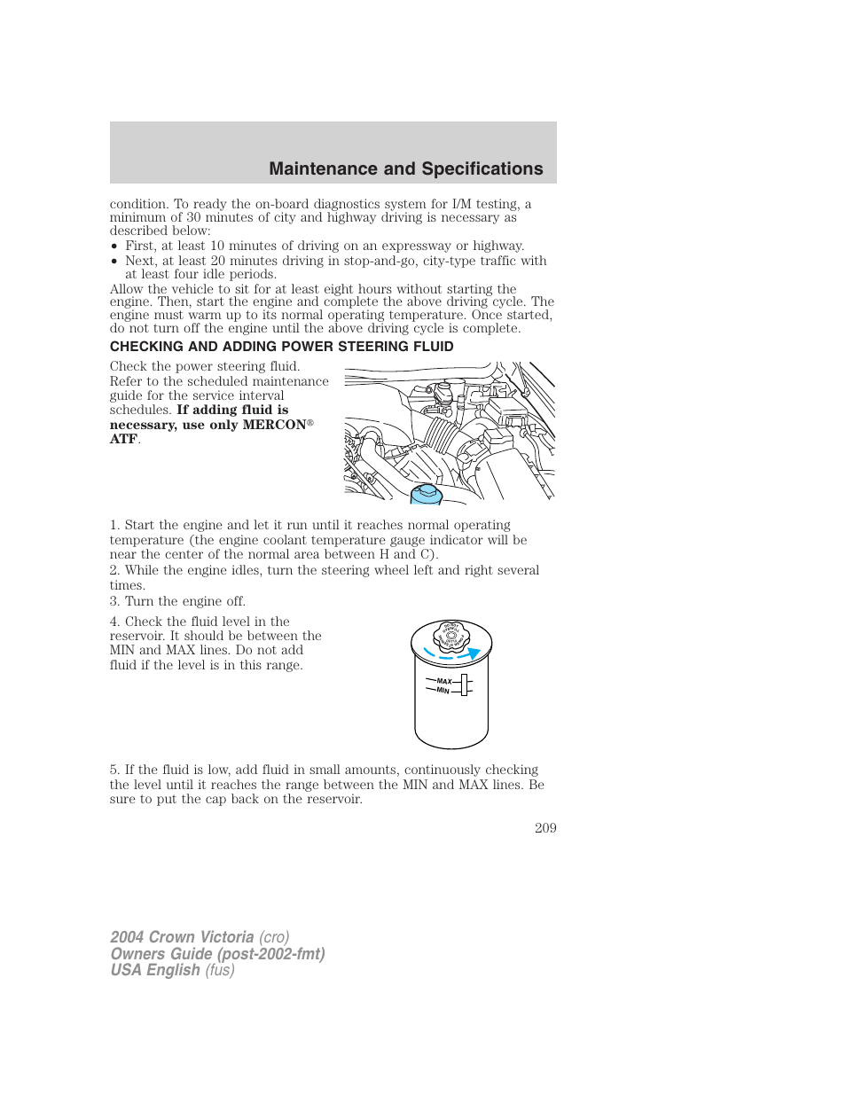 Maintenance and specifications | FORD 2004 Crown Victoria v.2 User Manual | Page 209 / 248