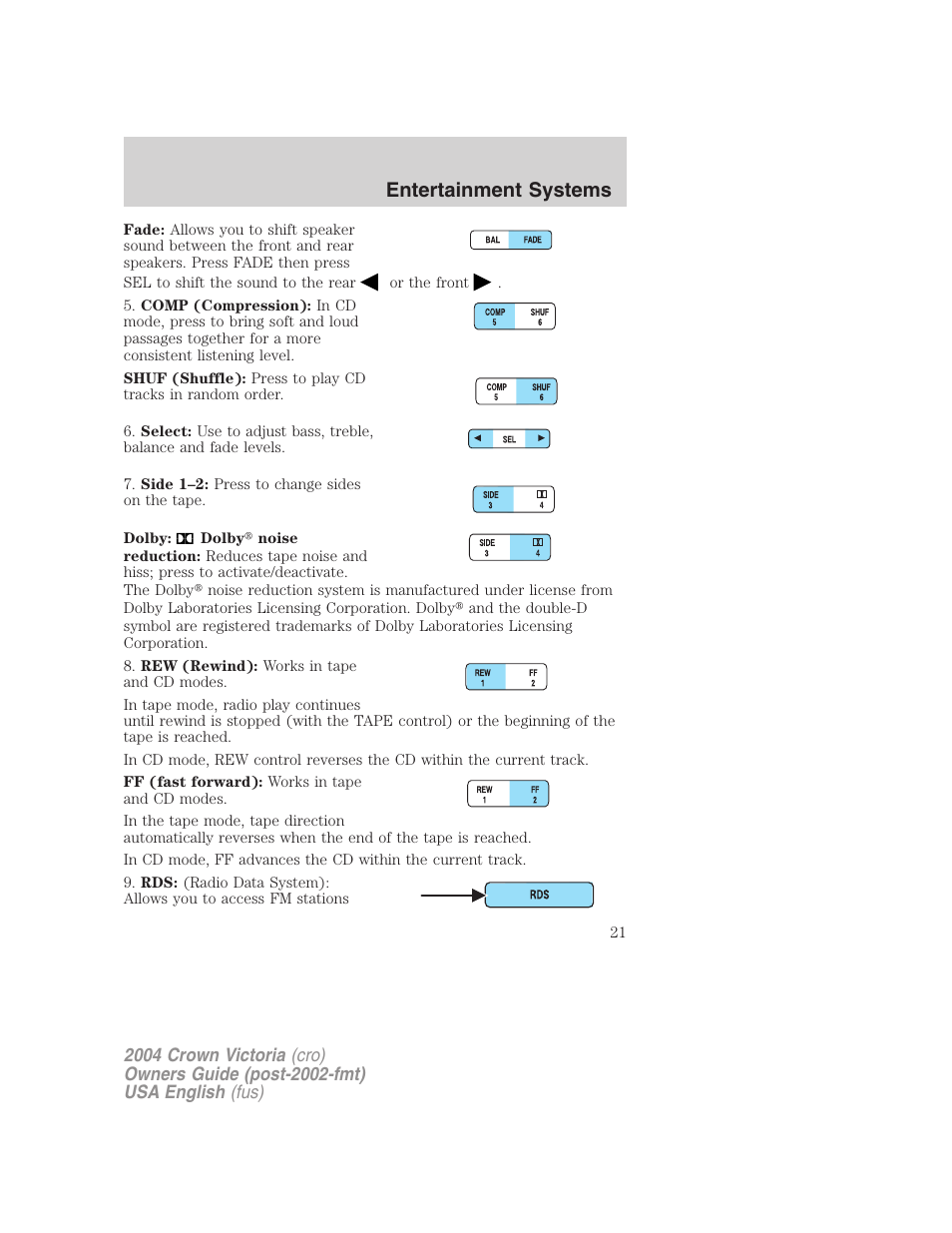 Entertainment systems | FORD 2004 Crown Victoria v.2 User Manual | Page 21 / 248