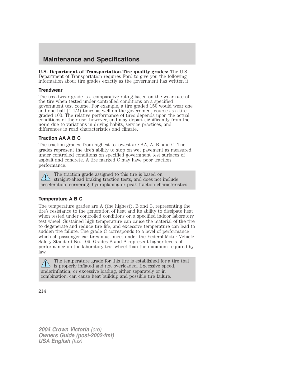 Maintenance and specifications | FORD 2004 Crown Victoria v.2 User Manual | Page 214 / 248