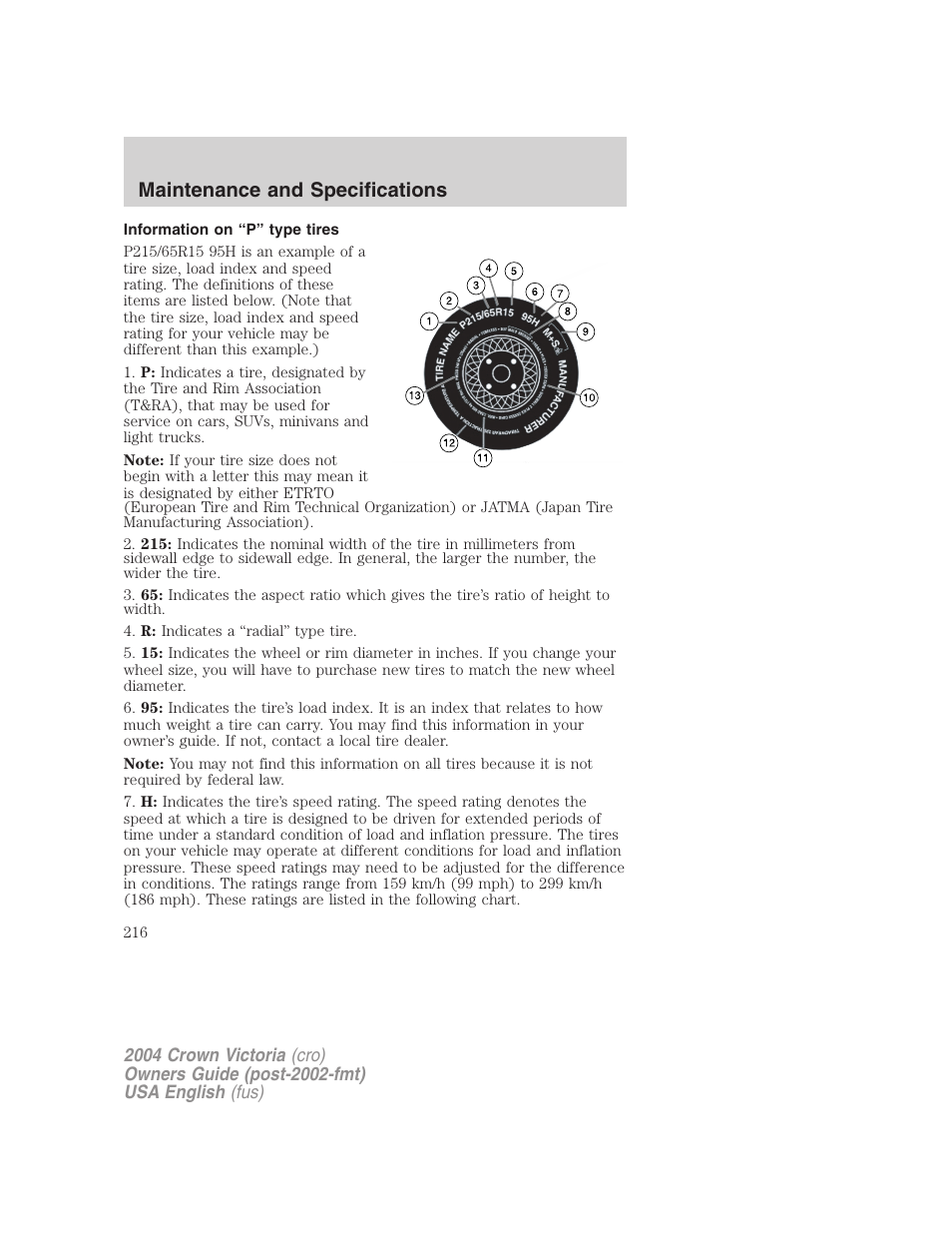 Maintenance and specifications | FORD 2004 Crown Victoria v.2 User Manual | Page 216 / 248