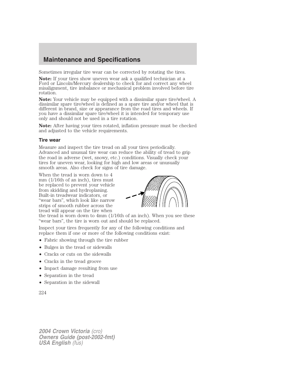 Maintenance and specifications | FORD 2004 Crown Victoria v.2 User Manual | Page 224 / 248