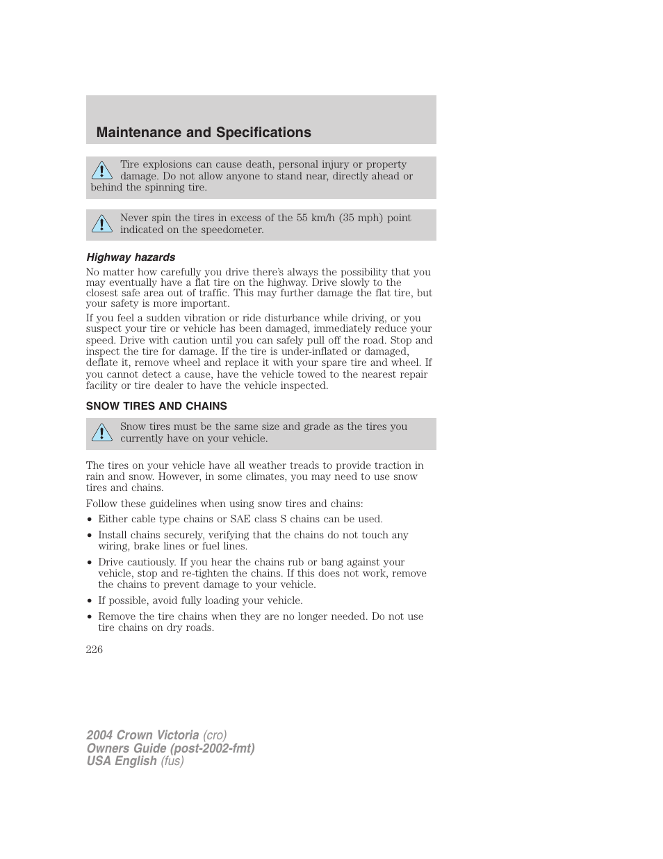 Maintenance and specifications | FORD 2004 Crown Victoria v.2 User Manual | Page 226 / 248