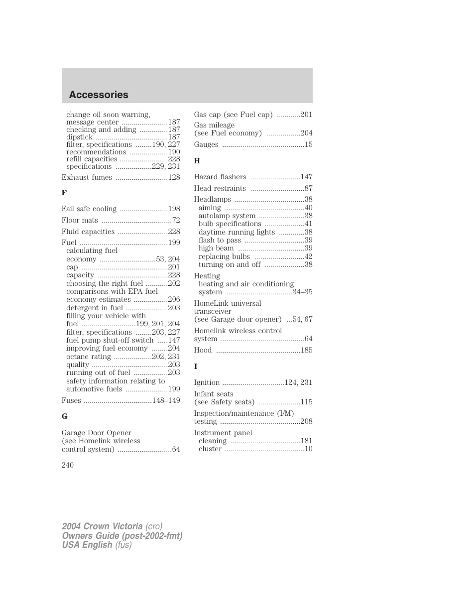 Accessories | FORD 2004 Crown Victoria v.2 User Manual | Page 240 / 248