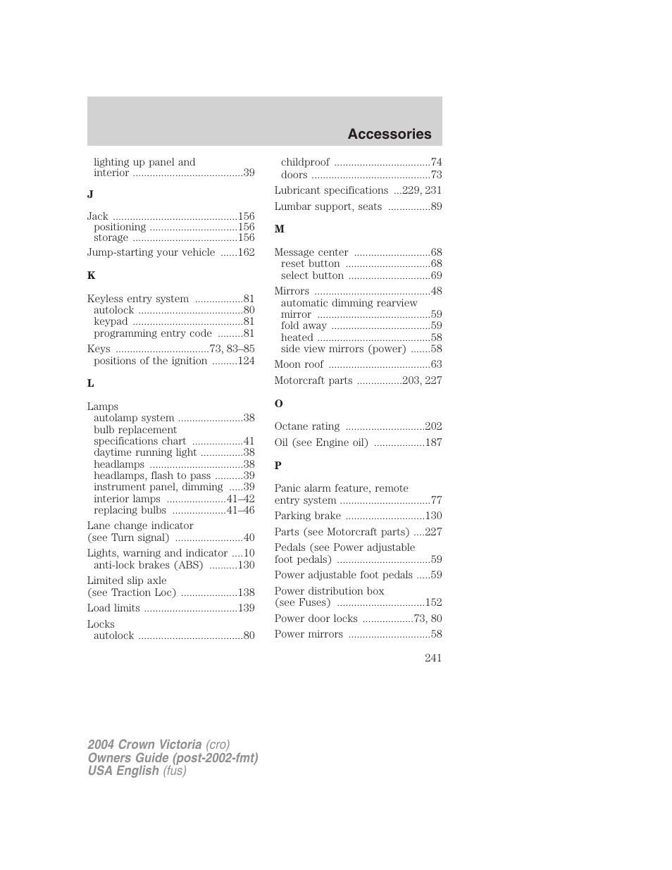 Accessories | FORD 2004 Crown Victoria v.2 User Manual | Page 241 / 248