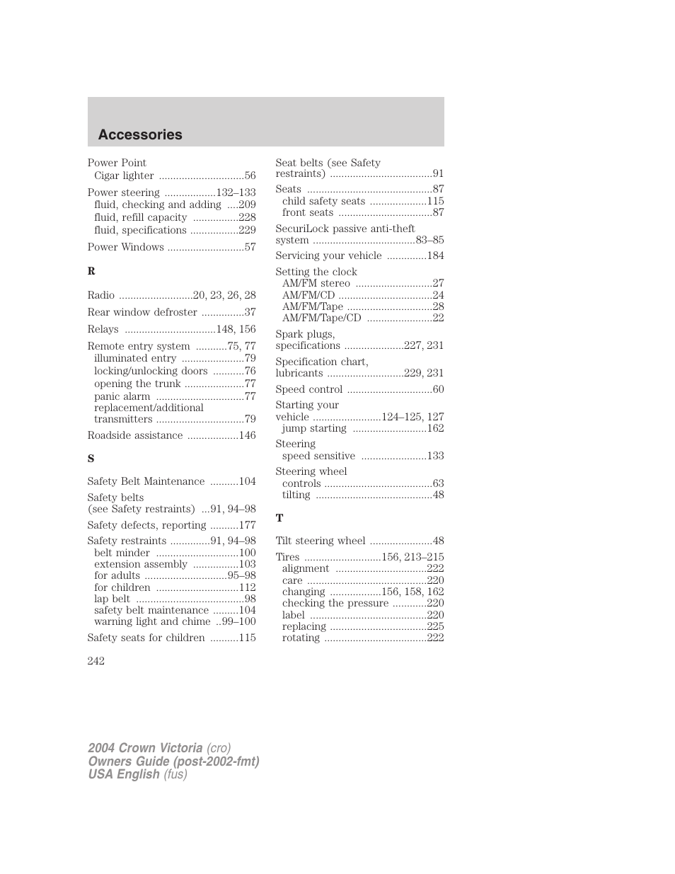 Accessories | FORD 2004 Crown Victoria v.2 User Manual | Page 242 / 248