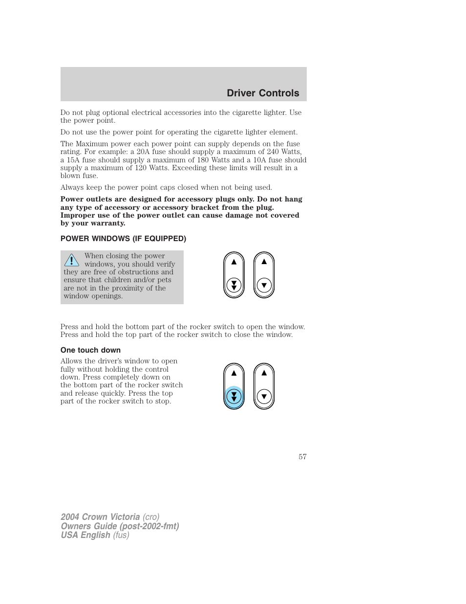 Driver controls | FORD 2004 Crown Victoria v.2 User Manual | Page 57 / 248