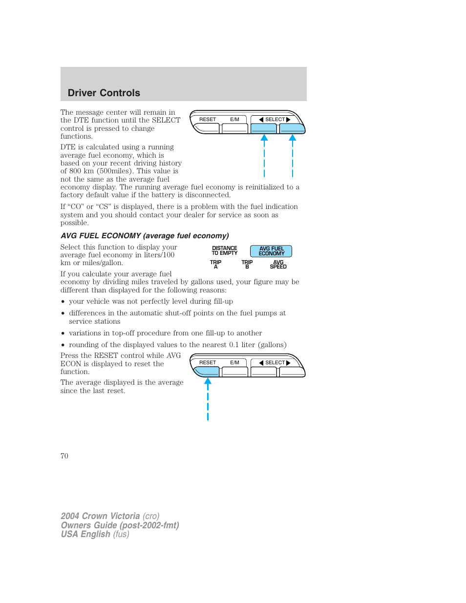 Driver controls | FORD 2004 Crown Victoria v.2 User Manual | Page 70 / 248