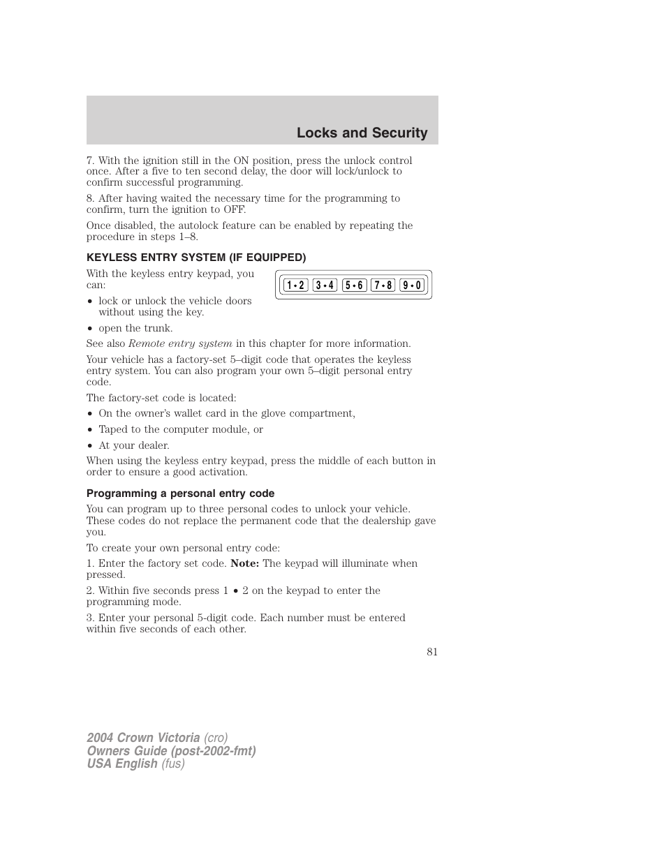 Locks and security | FORD 2004 Crown Victoria v.2 User Manual | Page 81 / 248