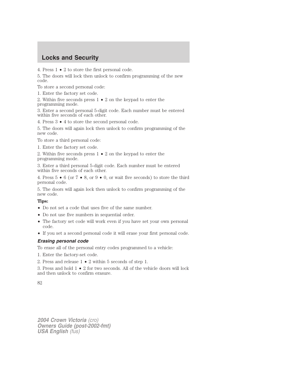 Locks and security | FORD 2004 Crown Victoria v.2 User Manual | Page 82 / 248