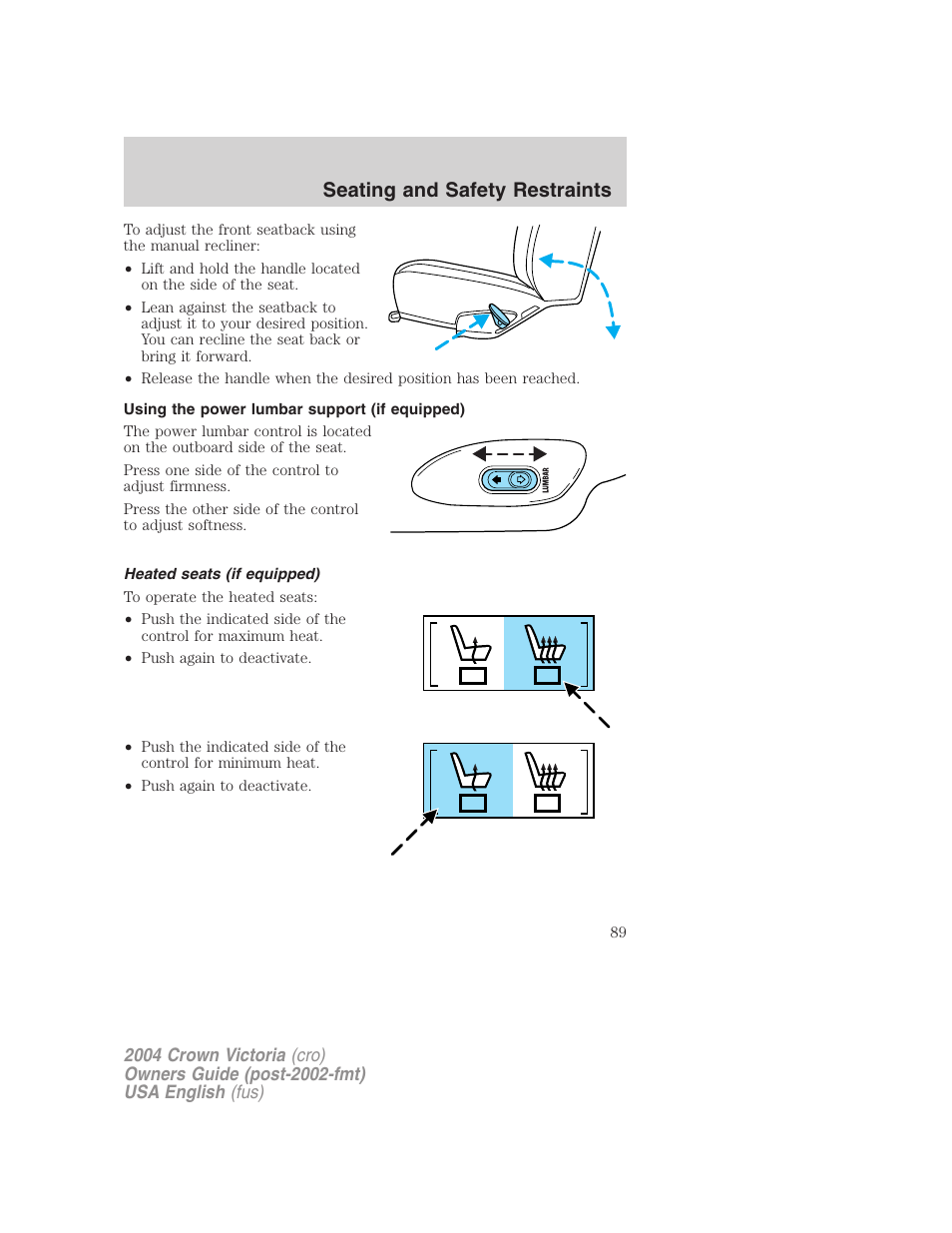 Seating and safety restraints | FORD 2004 Crown Victoria v.2 User Manual | Page 89 / 248