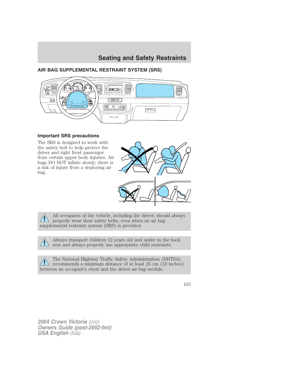 Seating and safety restraints | FORD 2004 Crown Victoria v.3 User Manual | Page 105 / 248