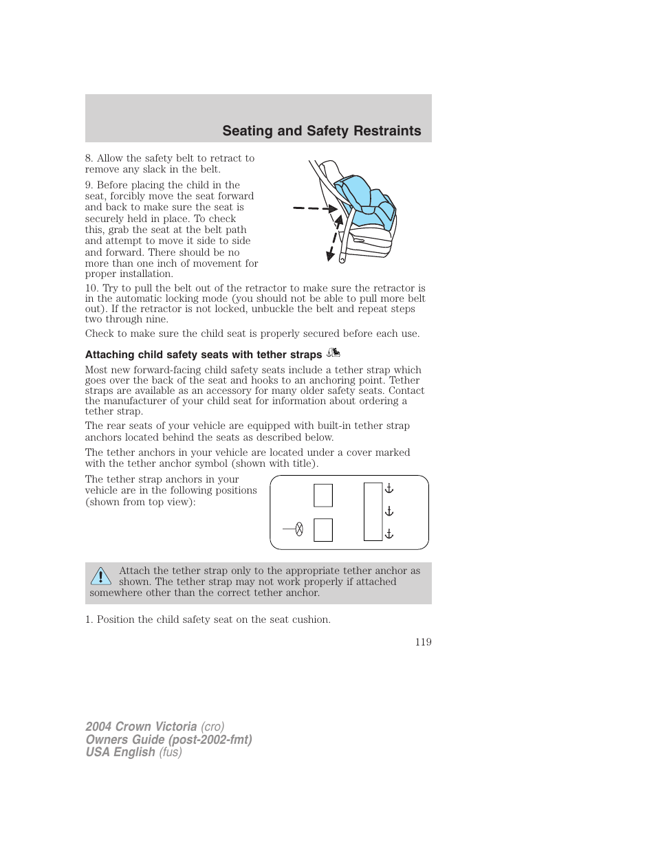 Seating and safety restraints | FORD 2004 Crown Victoria v.3 User Manual | Page 119 / 248